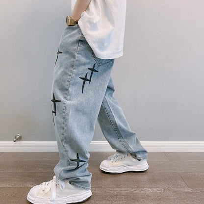 Wide Leg Cargo Pants 2022 Streetwear Baggy Men Jeans Spring Autumn Men Korean Fashion Loose Straight Male Brand Clothing Black