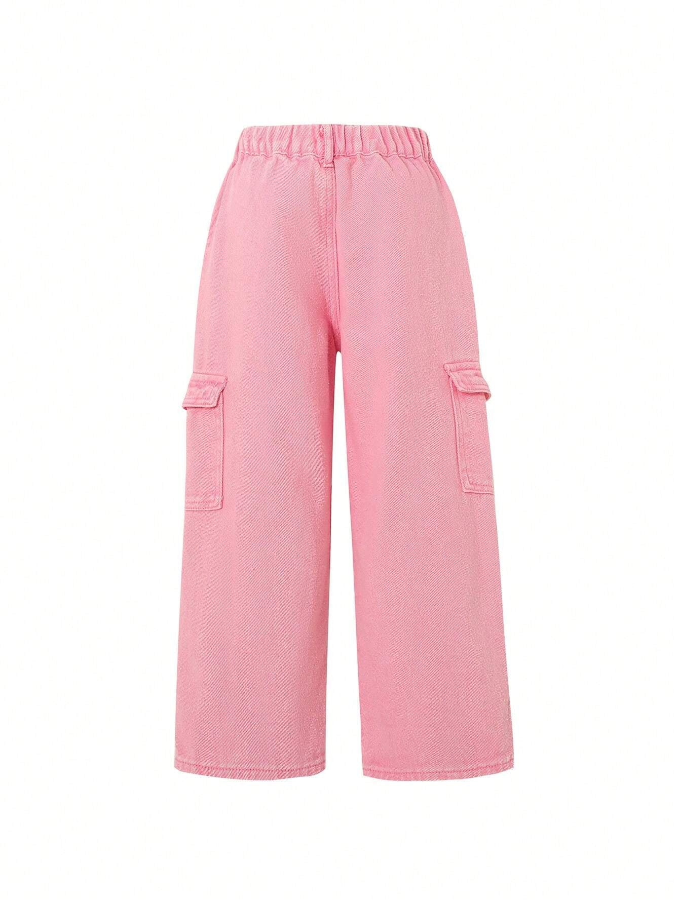 Young Girl Flap Pocket Side Wide Leg Jeans