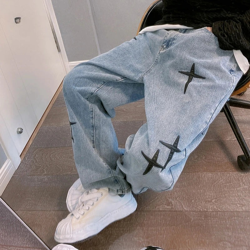 Wide Leg Cargo Pants 2022 Streetwear Baggy Men Jeans Spring Autumn Men Korean Fashion Loose Straight Male Brand Clothing Black