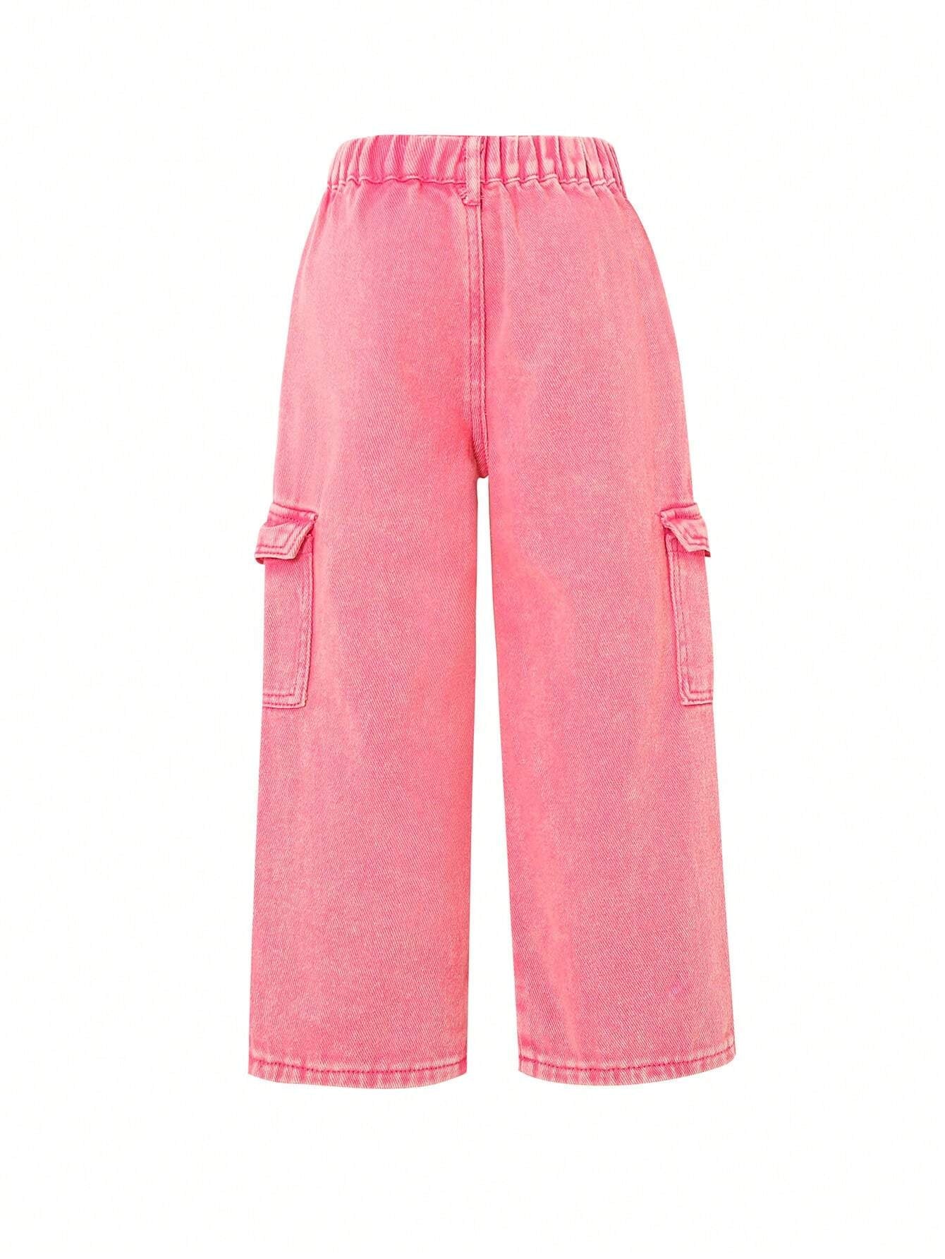 Young Girl Flap Pocket Side Wide Leg Jeans