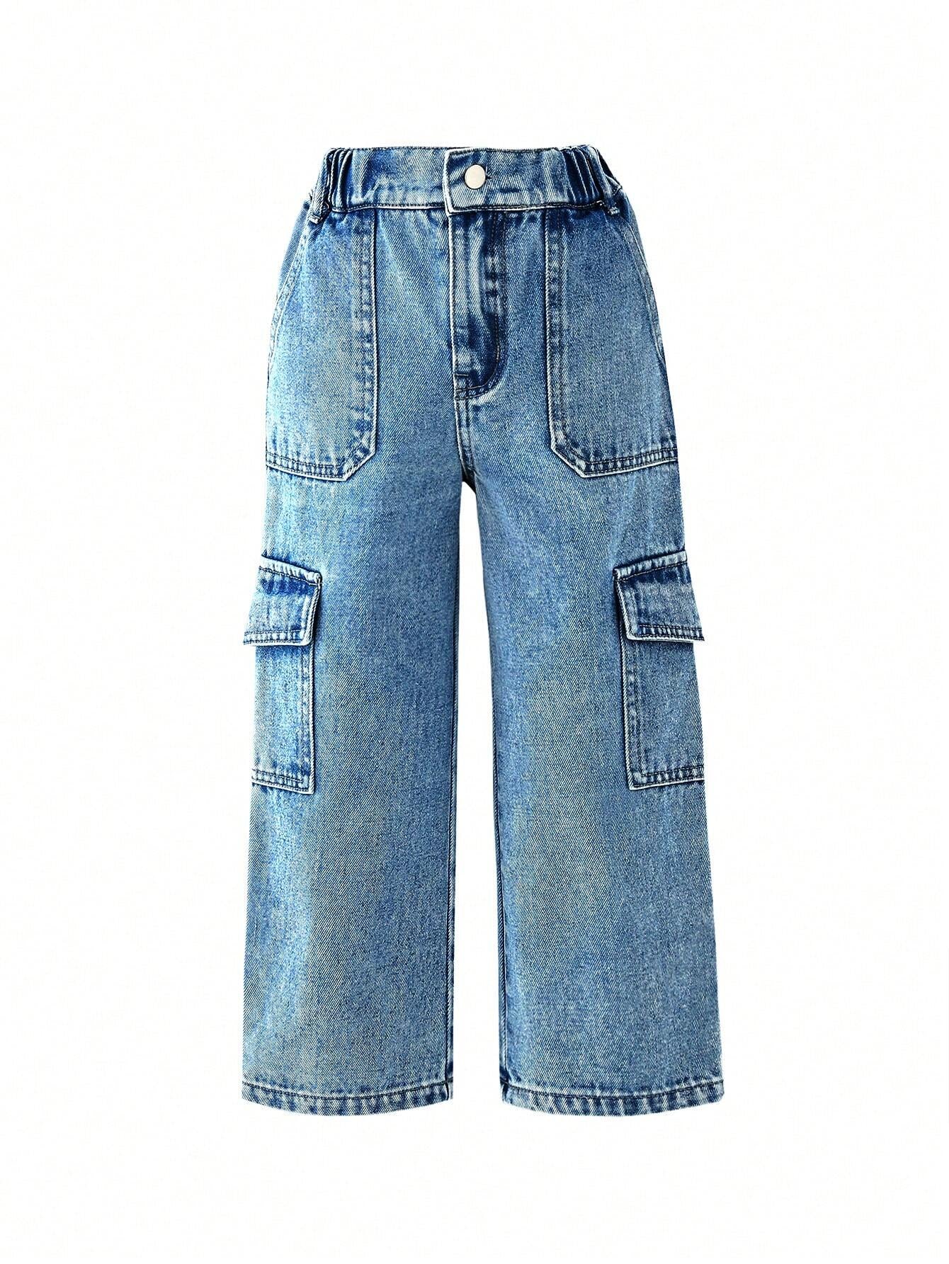 Young Girl Flap Pocket Side Wide Leg Jeans