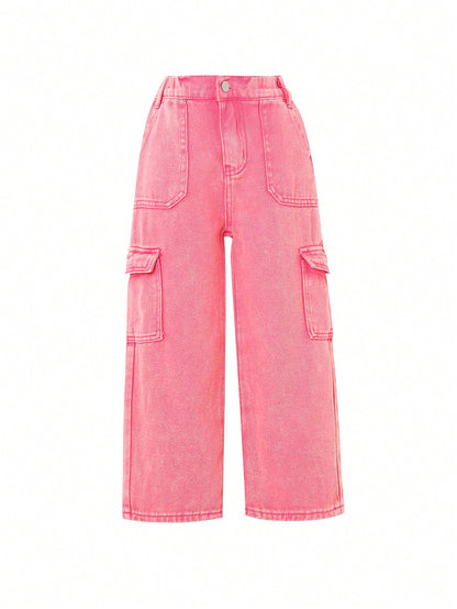 Young Girl Flap Pocket Side Wide Leg Jeans