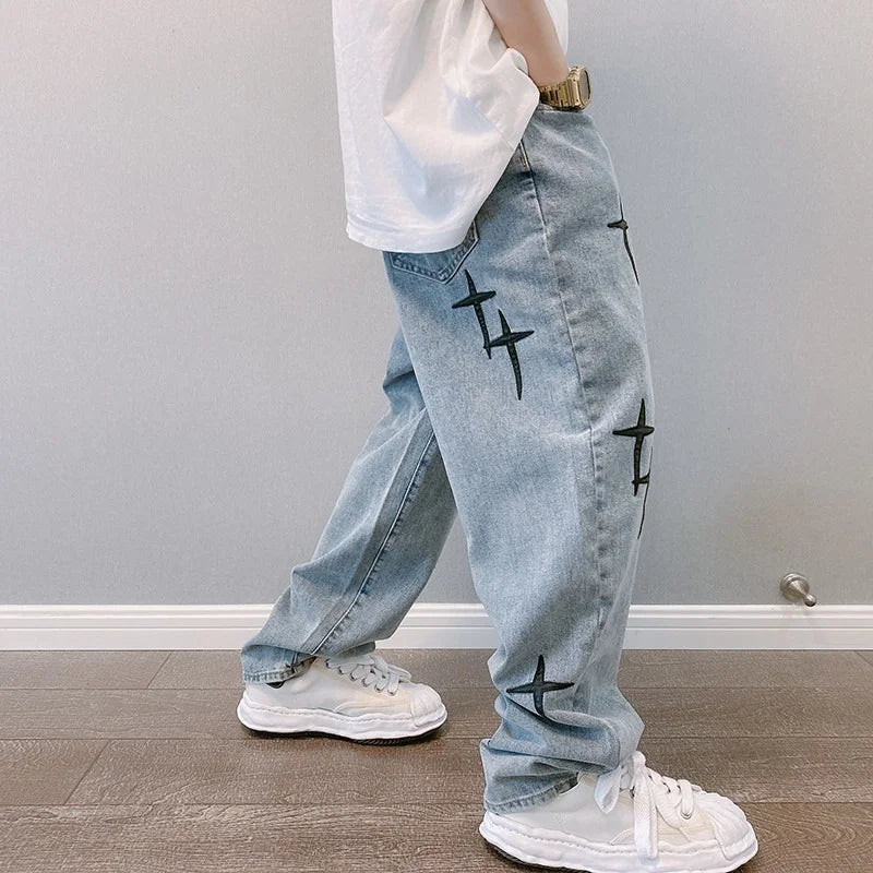 Wide Leg Cargo Pants 2022 Streetwear Baggy Men Jeans Spring Autumn Men Korean Fashion Loose Straight Male Brand Clothing Black