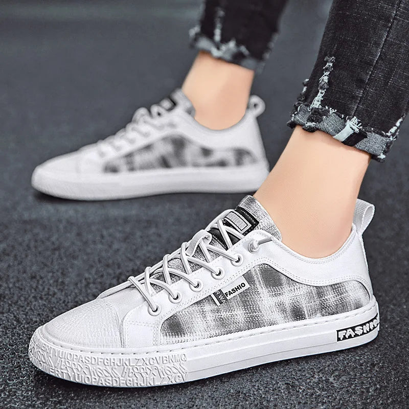 Fashion Casual Sneakers Lace-Up Male Shoes Breathable Canvas Shoes Outdoor Jogging Sports Shoes Street Board Shoes Walking Shoes