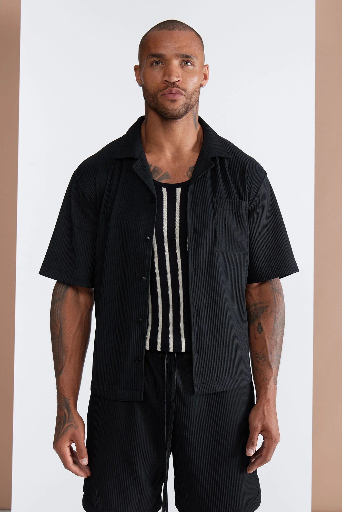 Show up Short Sleeve Cuban Shirt - Black