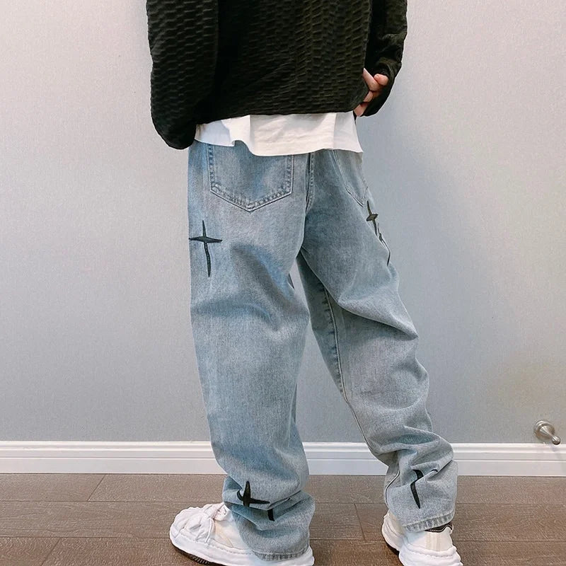 Wide Leg Cargo Pants 2022 Streetwear Baggy Men Jeans Spring Autumn Men Korean Fashion Loose Straight Male Brand Clothing Black