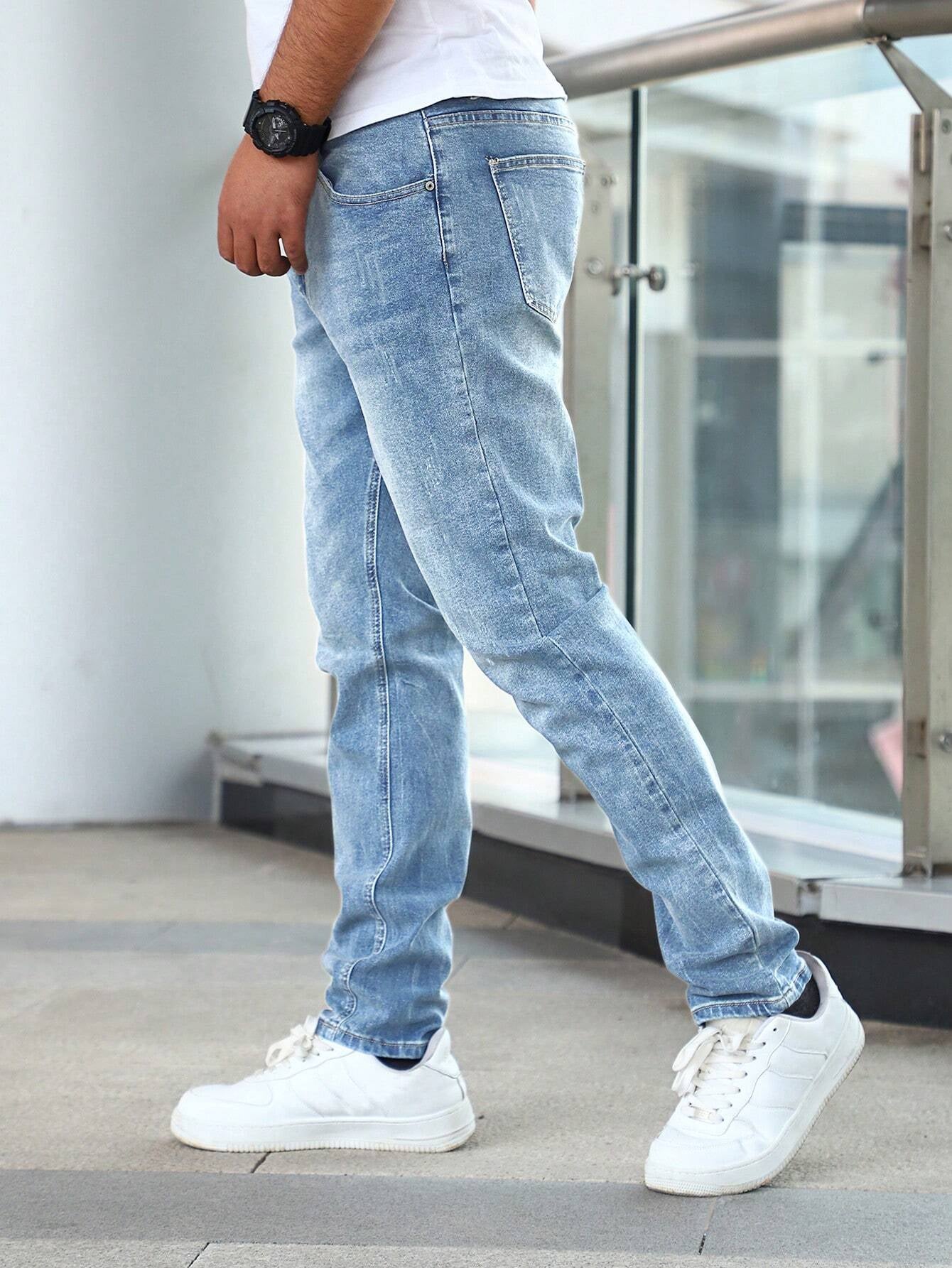 Men Slant Pocket Slim Straight Jeans