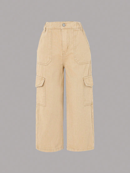 Young Girl Flap Pocket Side Wide Leg Jeans